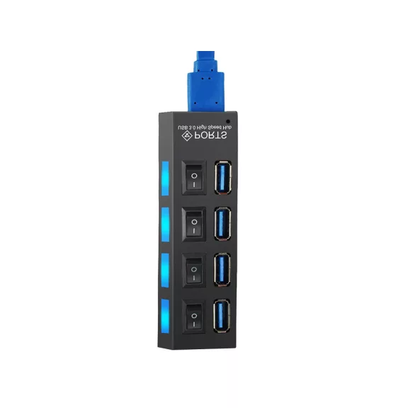 USB 3.0 hub 4 portos kapcsolóval és LED jelzéssel