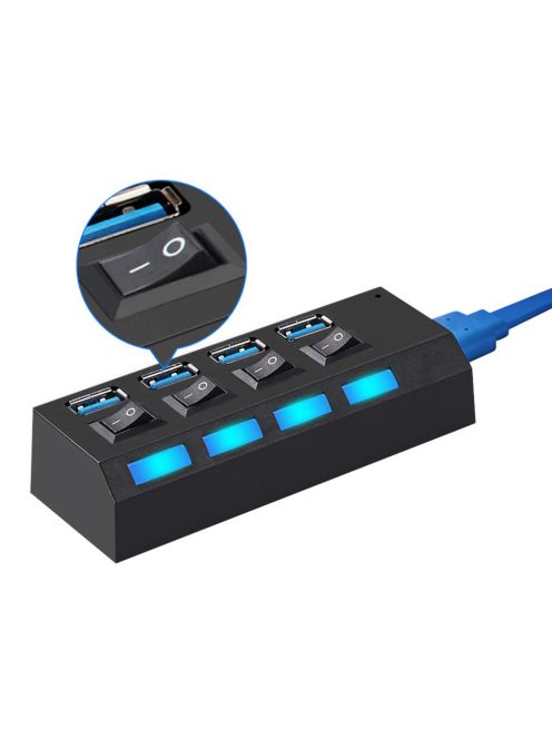 USB 3.0 hub 4 portos kapcsolóval és LED jelzéssel