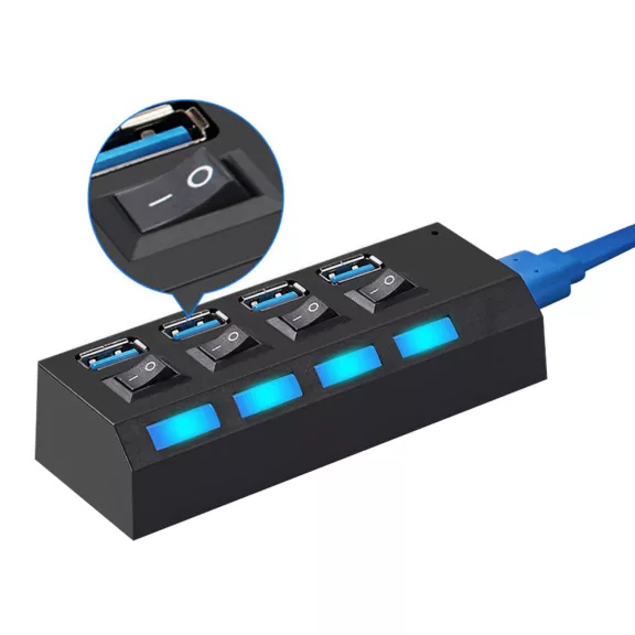 USB 3.0 hub 4 portos kapcsolóval és LED jelzéssel