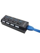 USB 3.0 hub 4 portos kapcsolóval és LED jelzéssel