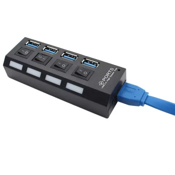 USB 3.0 hub 4 portos kapcsolóval és LED jelzéssel