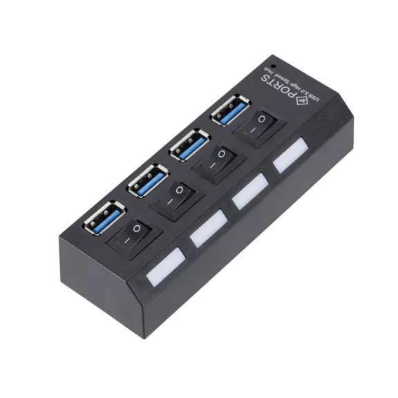 USB 3.0 hub 4 portos kapcsolóval és LED jelzéssel