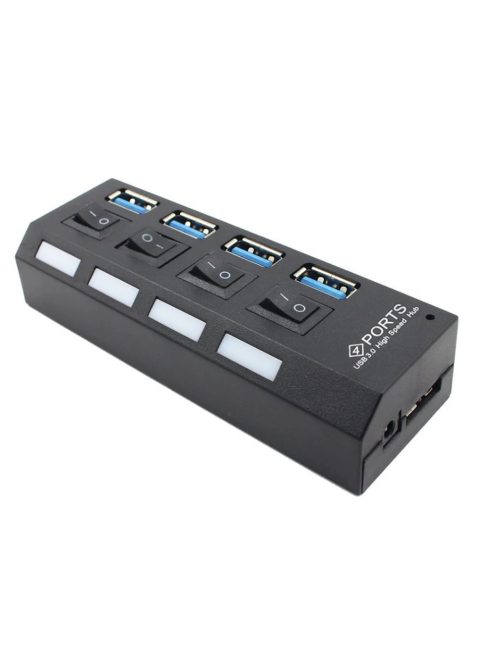 USB 3.0 hub 4 portos kapcsolóval és LED jelzéssel