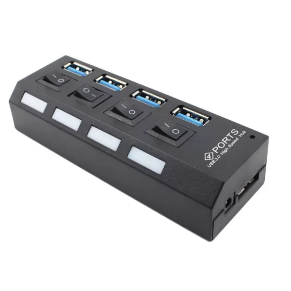 USB 3.0 hub 4 portos kapcsolóval és LED jelzéssel