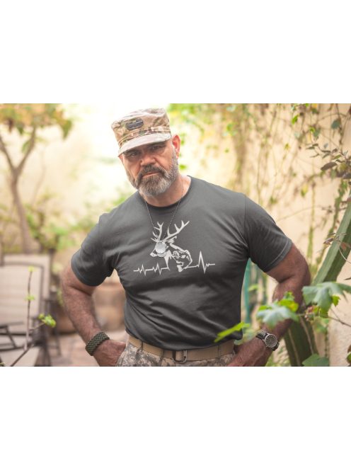 Póló Vadász Horgász EKG minta, vicces hobbi póló, horgász ajándék, vadász ajándék, pamut póló horgászathoz és vadászathoz