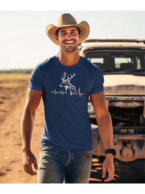 Póló Vadász Horgász EKG minta, vicces hobbi póló, horgász ajándék, vadász ajándék, pamut póló horgászathoz és vadászathoz