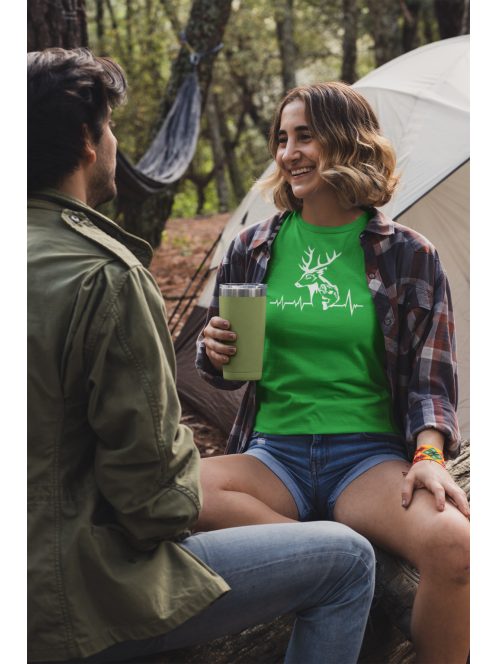 Póló Vadász Horgász EKG minta, vicces hobbi póló, horgász ajándék, vadász ajándék, pamut póló horgászathoz és vadászathoz