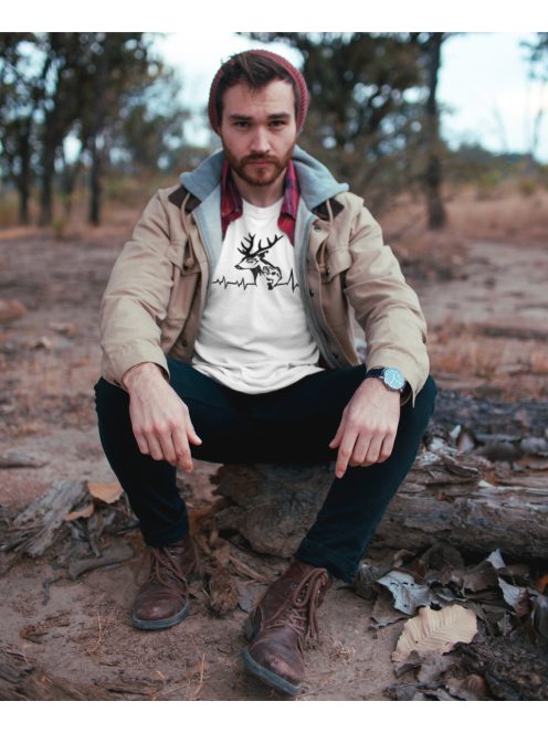 Póló Vadász Horgász EKG minta, vicces hobbi póló, horgász ajándék, vadász ajándék, pamut póló horgászathoz és vadászathoz