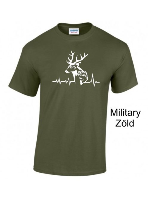 Póló Vadász Horgász EKG minta, vicces hobbi póló, horgász ajándék, vadász ajándék, pamut póló horgászathoz és vadászathoz