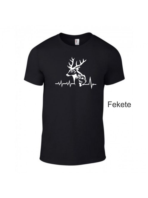 Póló Vadász Horgász EKG minta, vicces hobbi póló, horgász ajándék, vadász ajándék, pamut póló horgászathoz és vadászathoz