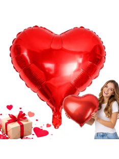 Piros szív alakú fólia lufi dekoráció Valentin napra és évfordulóra