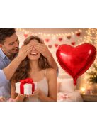 Piros szív alakú fólia lufi dekoráció Valentin napra és évfordulóra