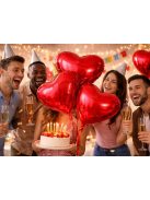 Piros szív alakú fólia lufi dekoráció Valentin napra és évfordulóra