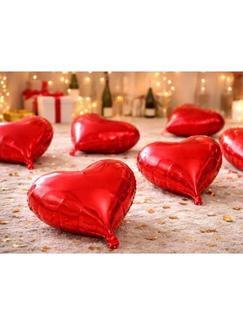 Piros szív alakú fólia lufi dekoráció Valentin napra és évfordulóra