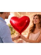Piros szív alakú fólia lufi dekoráció Valentin napra és évfordulóra