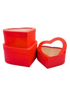   Szív alakú Papír ajándék doboz áttetsző tetővel - piros,  21x20cm