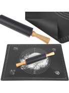 Ruhhy szilikon nyújtó-gyúrólap és sodrófa szett, XXL méretű (70x50 cm) gyúrótábla beosztásokkal, tapadásmentes szilikon sodrófa fa nyéllel, sütéshez és főzéshez