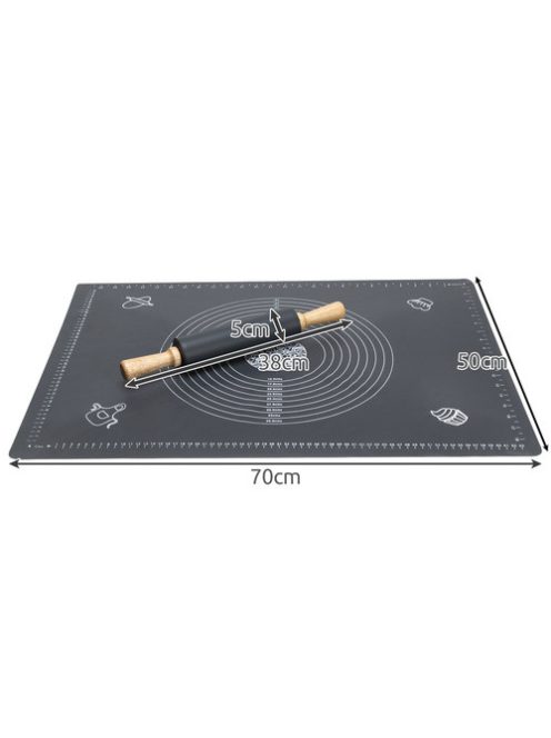 Ruhhy szilikon nyújtó-gyúrólap és sodrófa szett, XXL méretű (70x50 cm) gyúrótábla beosztásokkal, tapadásmentes szilikon sodrófa fa nyéllel, sütéshez és főzéshez