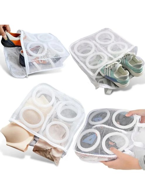 ehér hálós cipőmosó zsák cipzárral és védőréteggel a mosógép védelmére