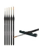 Maaleo 5 darabos művészi ecset készlet nejlon sörtékkel, nyírfa nyéllel, réz hüvellyel, ecsettartó állvánnyal, finom részletekhez