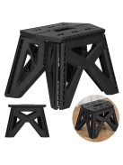 Összecsukható fekete műanyag hokedli és fellépő hordozófüllel