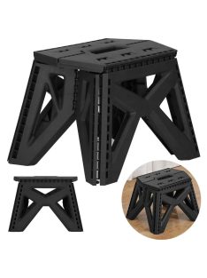 Összecsukható fekete műanyag hokedli és fellépő hordozófüllel