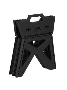 Összecsukható fekete műanyag hokedli és fellépő hordozófüllel