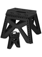 Összecsukható fekete műanyag hokedli és fellépő hordozófüllel