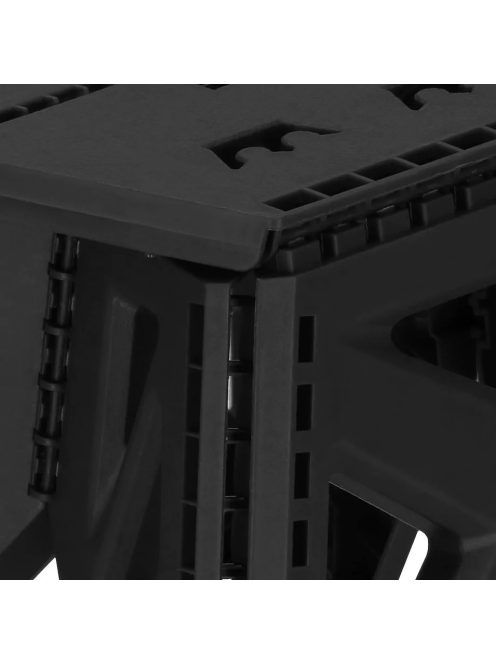 Összecsukható fekete műanyag hokedli és fellépő hordozófüllel