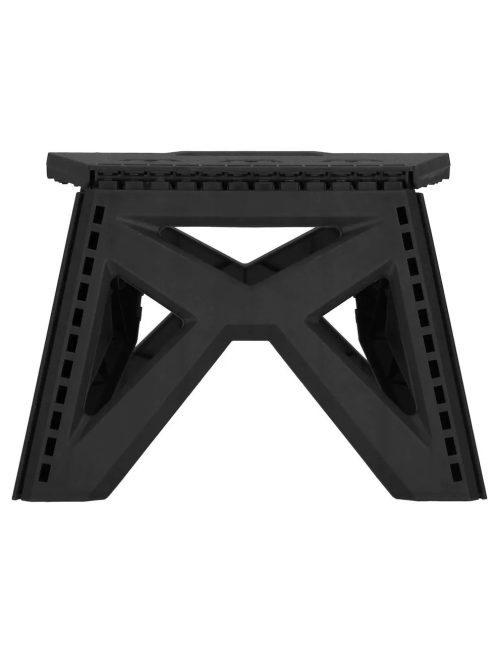 Összecsukható fekete műanyag hokedli és fellépő hordozófüllel