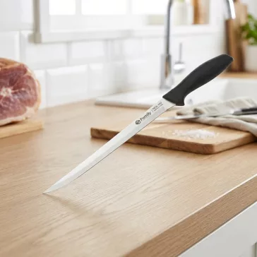 37 cm hosszú rozsdamentes sonka és gyros szeletelő kés, INOX pengével
