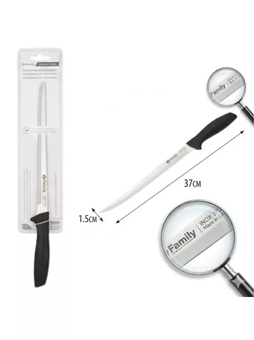 37 cm hosszú rozsdamentes sonka és gyros szeletelő kés, INOX pengével