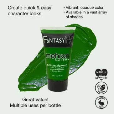 Mehron Fantasy FX Kelly Green krémes arcfesték tégelyben, élénk zöld színű professzionális arc- és testművészethez