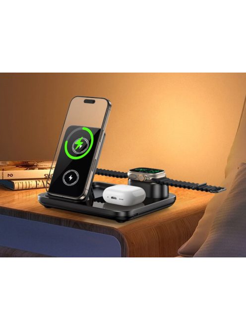 3 az 1-ben vezeték nélküli töltő telefonhoz, okosórához és fülhallgatóhoz