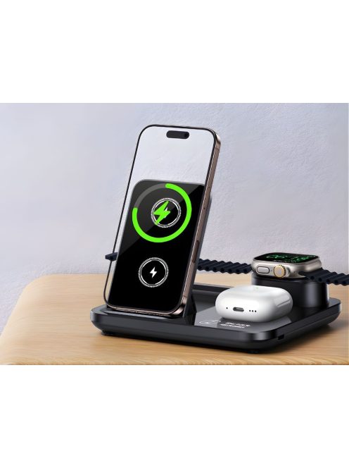 3 az 1-ben vezeték nélküli töltő telefonhoz, okosórához és fülhallgatóhoz