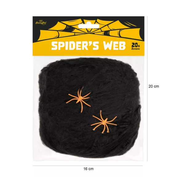 Halloween pókhálós dekoráció 2 db narancssárga pókkal