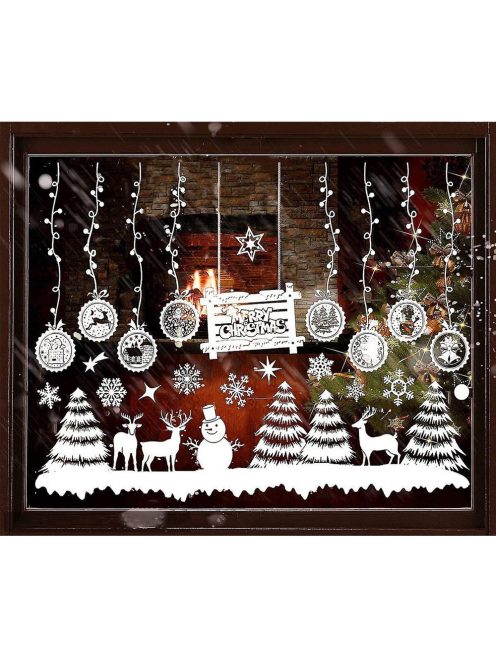 Karácsonyi ablakmatrica szett, karácsonyfa és hópehely minták, ünnepi díszítőmatrica üvegre, könnyen felragasztható és eltávolítható