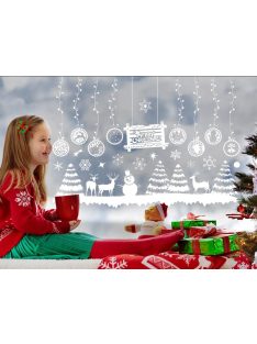 Karácsonyi ablakmatrica szett, karácsonyfa és hópehely minták, ünnepi díszítőmatrica üvegre, könnyen felragasztható és eltávolítható