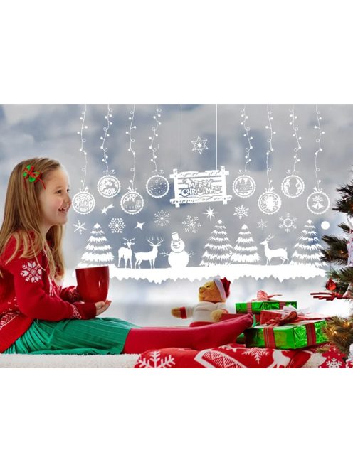 Karácsonyi ablakmatrica szett, karácsonyfa és hópehely minták, ünnepi díszítőmatrica üvegre, könnyen felragasztható és eltávolítható