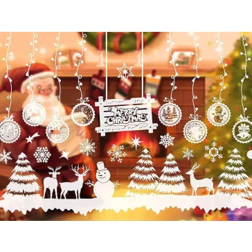 Karácsonyi ablakmatrica szett, karácsonyfa és hópehely minták, ünnepi díszítőmatrica üvegre, könnyen felragasztható és eltávolítható