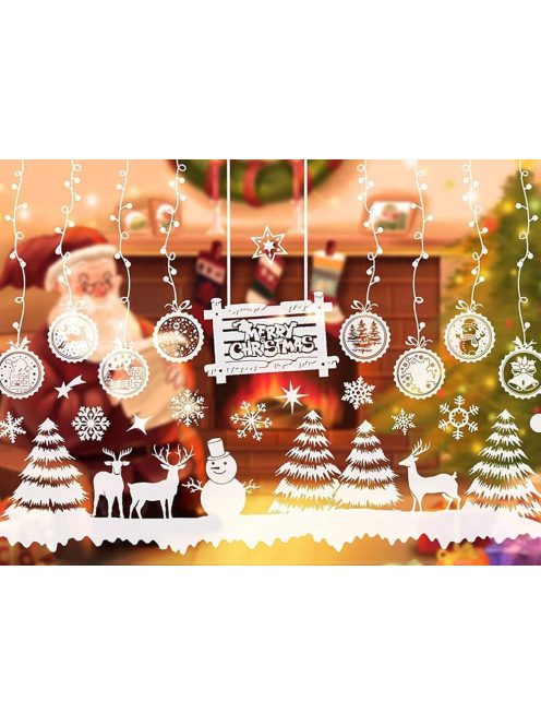 Karácsonyi ablakmatrica szett, karácsonyfa és hópehely minták, ünnepi díszítőmatrica üvegre, könnyen felragasztható és eltávolítható