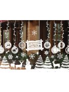 Karácsonyi ablakmatrica szett, karácsonyfa és hópehely minták, ünnepi díszítőmatrica üvegre, könnyen felragasztható és eltávolítható