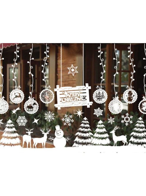 Karácsonyi ablakmatrica szett, karácsonyfa és hópehely minták, ünnepi díszítőmatrica üvegre, könnyen felragasztható és eltávolítható