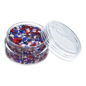 Piros-fehér-kék Superstar chunky glitter krém átlátszó tégelyben