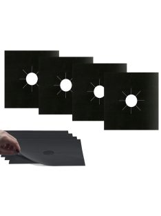 4 db fekete gázfőzőlap védőbetét szett, tapadásmentes égőalátétek gáztűzhelyhez, védelem a szennyeződések ellen