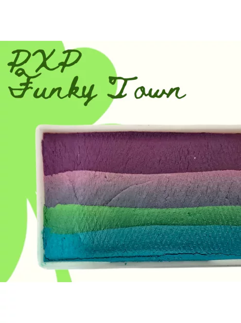 PXP Funky Town csíkos arcfesték 28g-os kiszerelésben, élénk, csillogó, szivárványos színkombinációval, egy mozdulatos arcfestéshez
