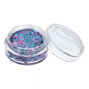 Fesztivál hatású Superstar chunky glitter krém kékes-türkiz és pink csillogással
