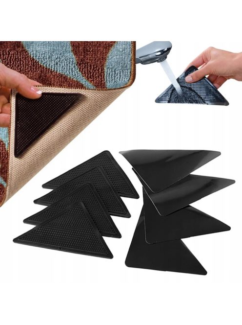 8 darabos csúszásgátló alátét szett szőnyegek és futószőnyegek alá, háromszög alakú, öntapadós padlóvédő