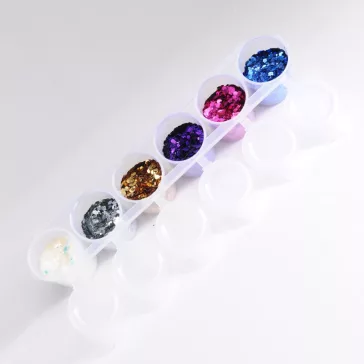 Superstar 6 darabos nagyszemcsés kozmetikai csillám szett Glamour színekben (pl. arany, ezüst, irizáló), arcra, testre, hajra, elegáns alkalmi és fesztivál sminkhez