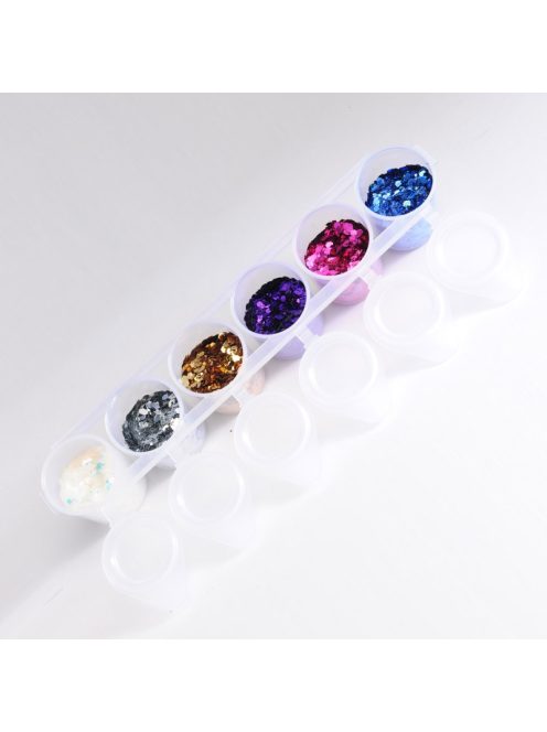 Superstar 6 darabos nagyszemcsés kozmetikai csillám szett Glamour színekben (pl. arany, ezüst, irizáló), arcra, testre, hajra, elegáns alkalmi és fesztivál sminkhez